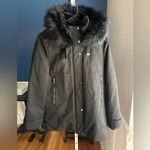 Zara TRF Collection GUC Heavy Duty Winter Cost Removable Faux Fur Hood Sz M FLAW